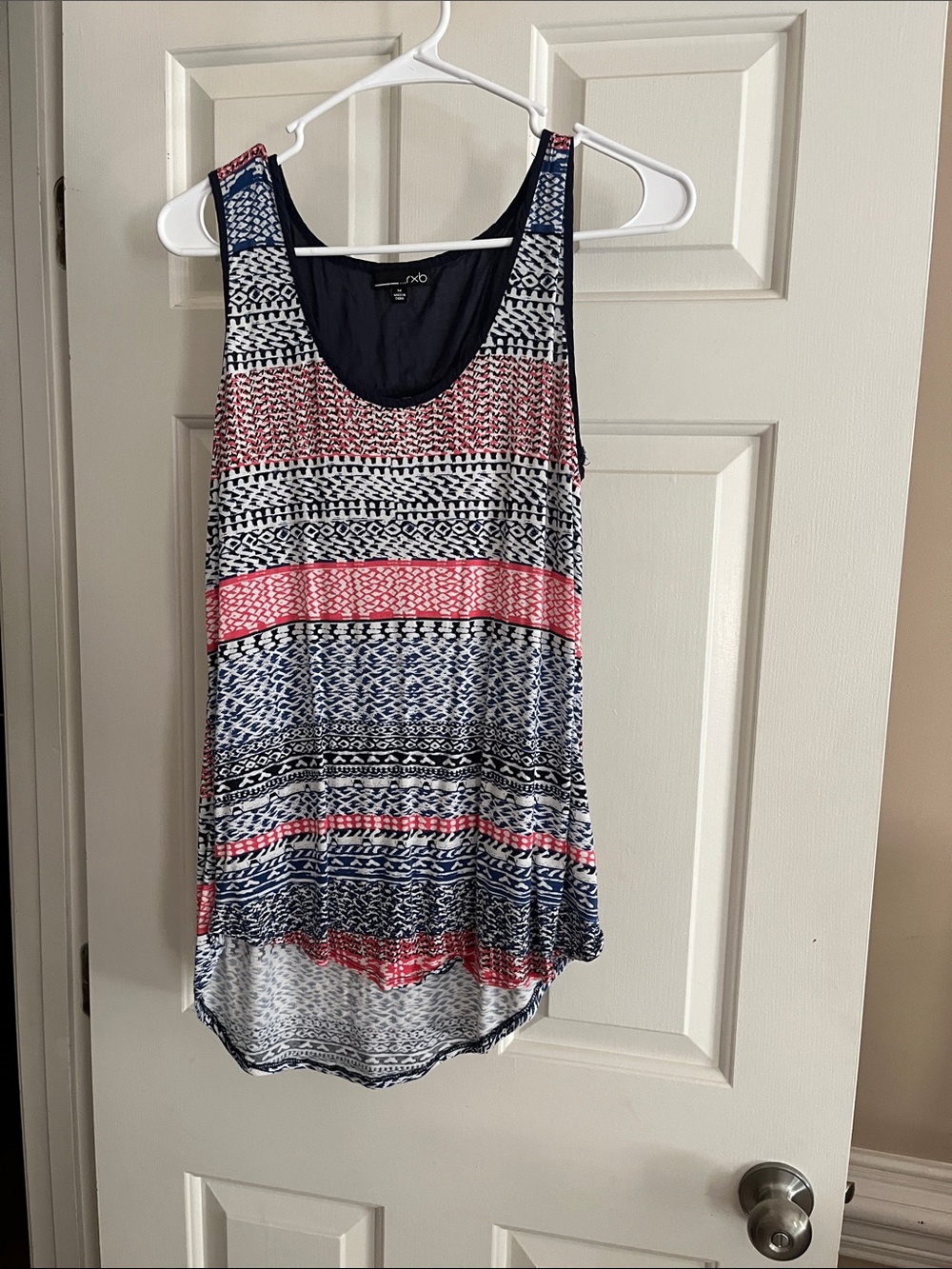 RXB Navy, Coral and White Patterned Tank